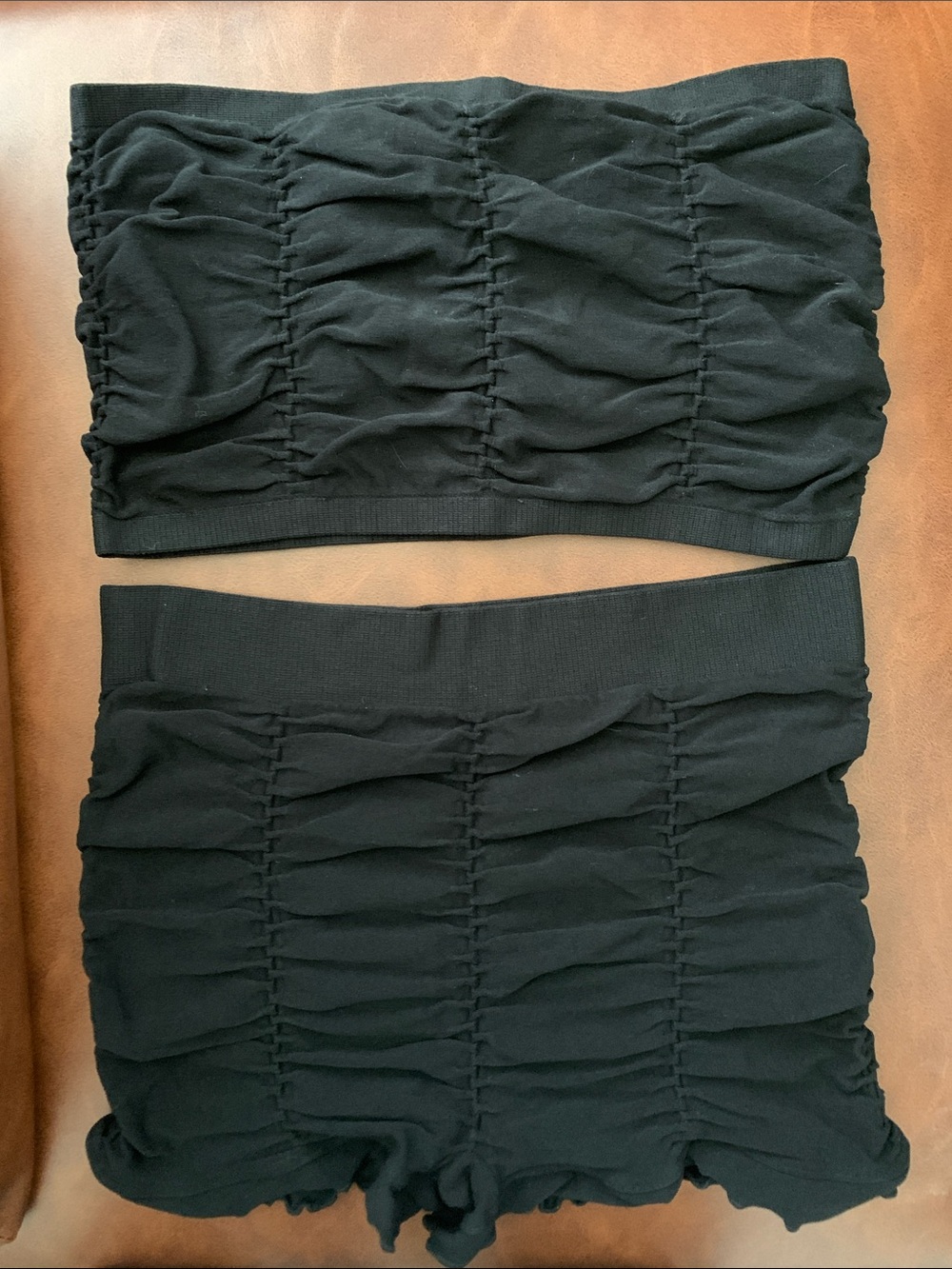 Bozzolo Black Ruched Bandeau and Shorts Set